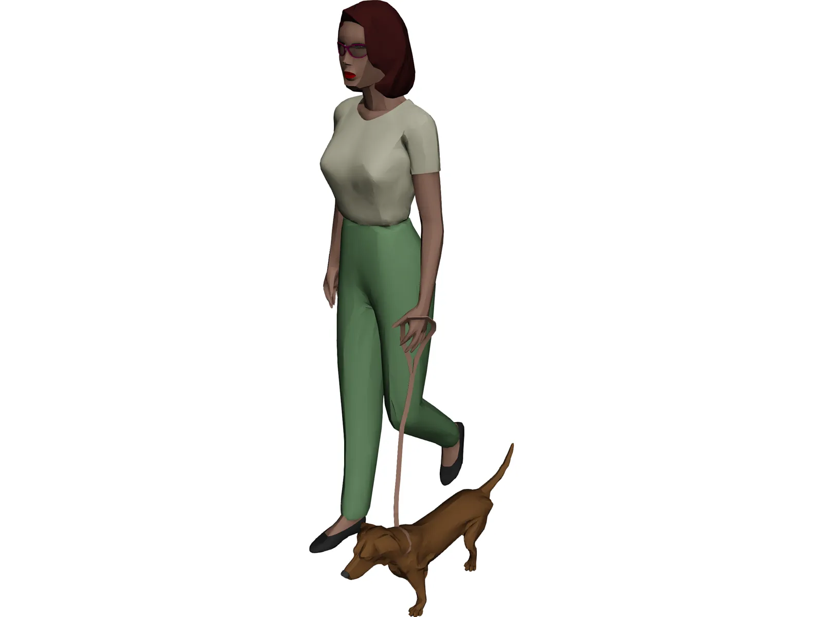 Women walking Dog 3D Model main preview