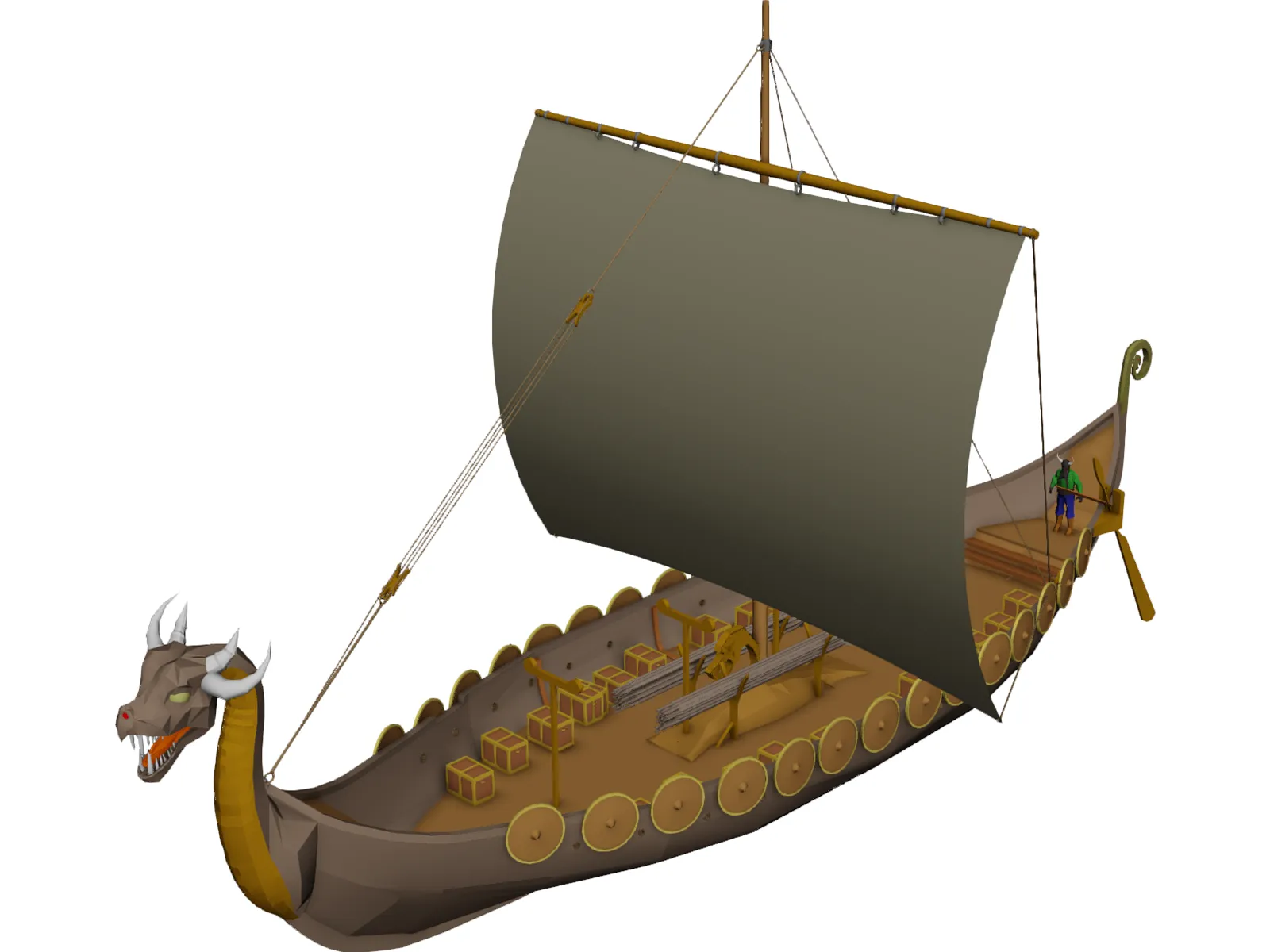 Dragon Longship with Sail 3D Model main preview