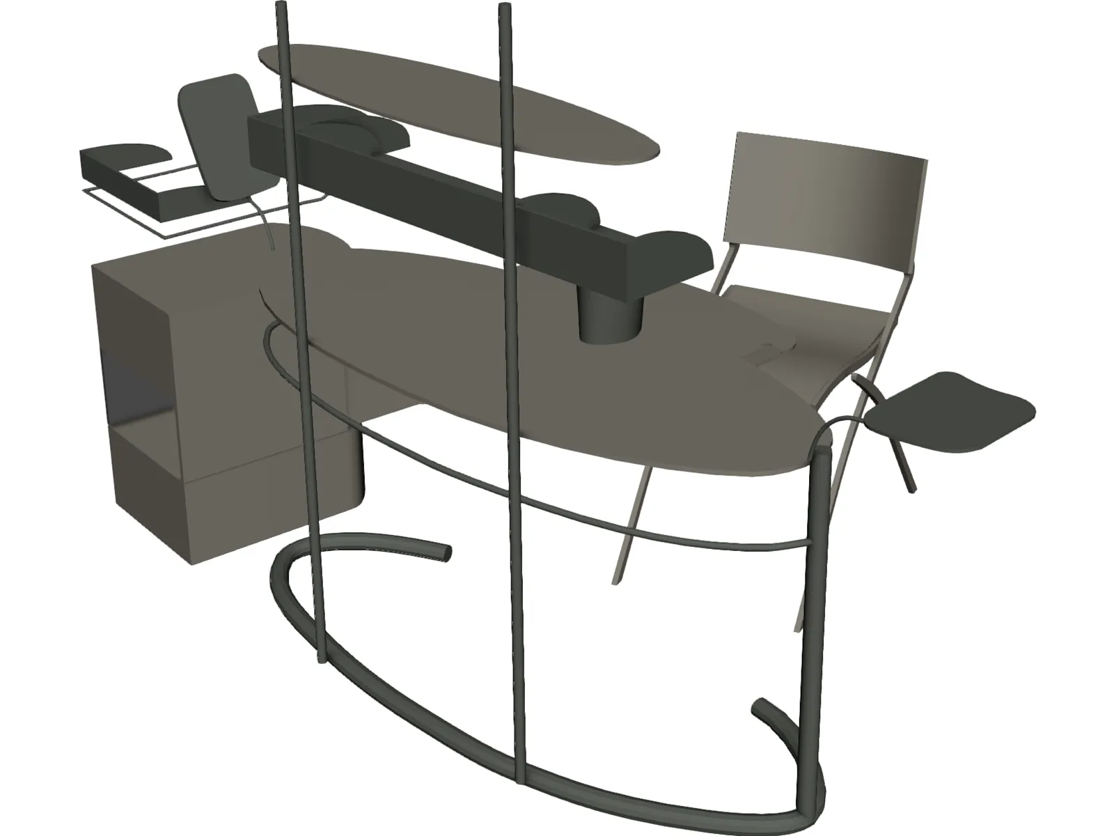Computer Desk Set 3D Model main preview