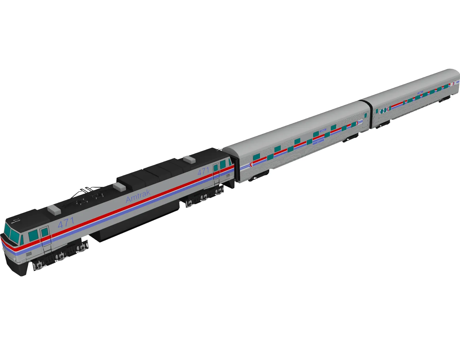 Amtrak Engine and Coachs 3D Model main preview