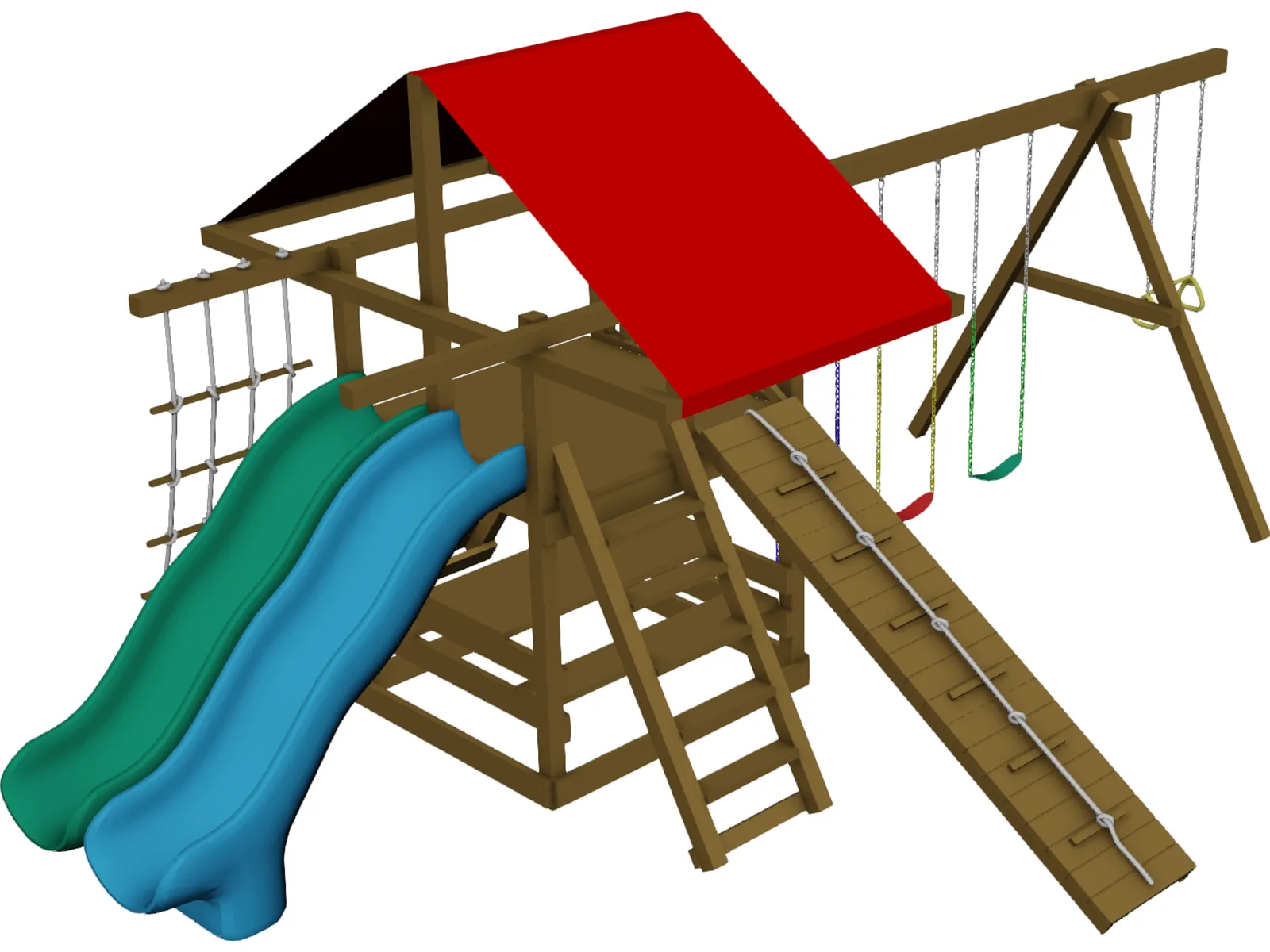 Wooden Backyard Swing Set 3D Model main preview