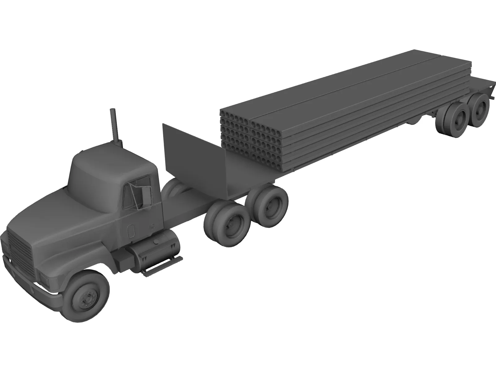 Mack with Flatbed Precast Slabs Trailer 3D Model main preview