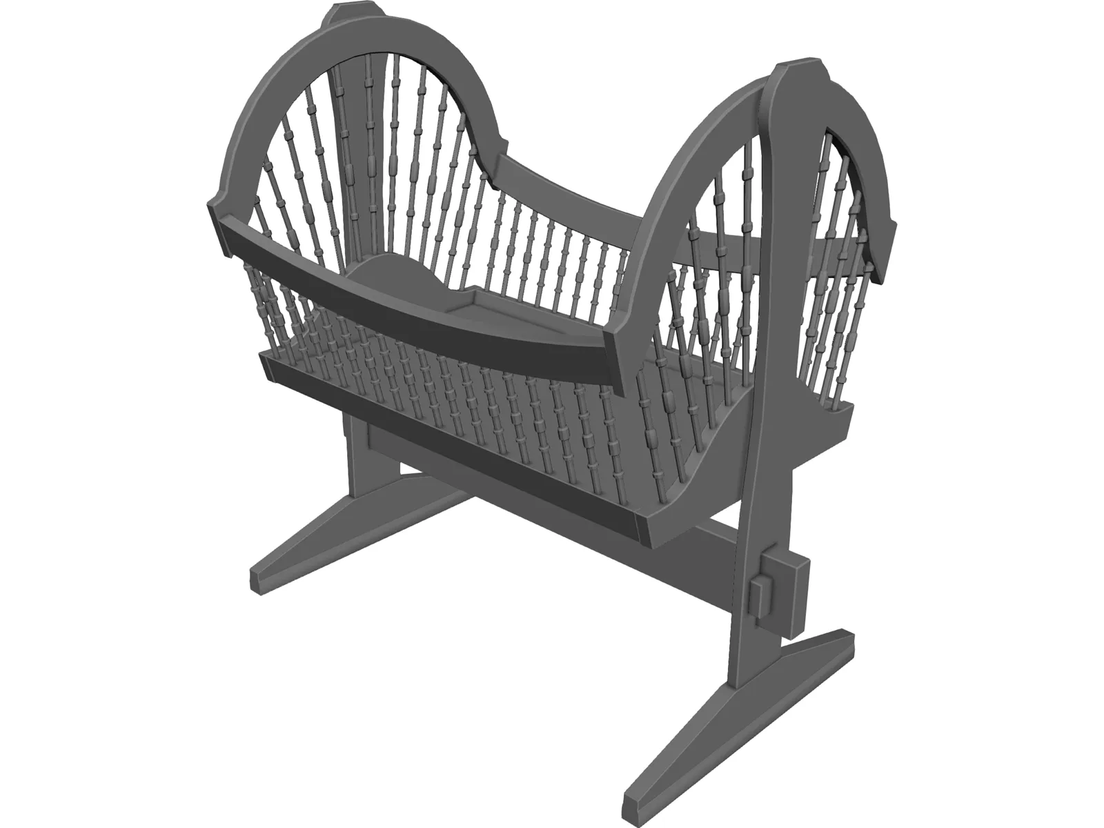 Wooden Baby Crib Cradle 3D Model main preview