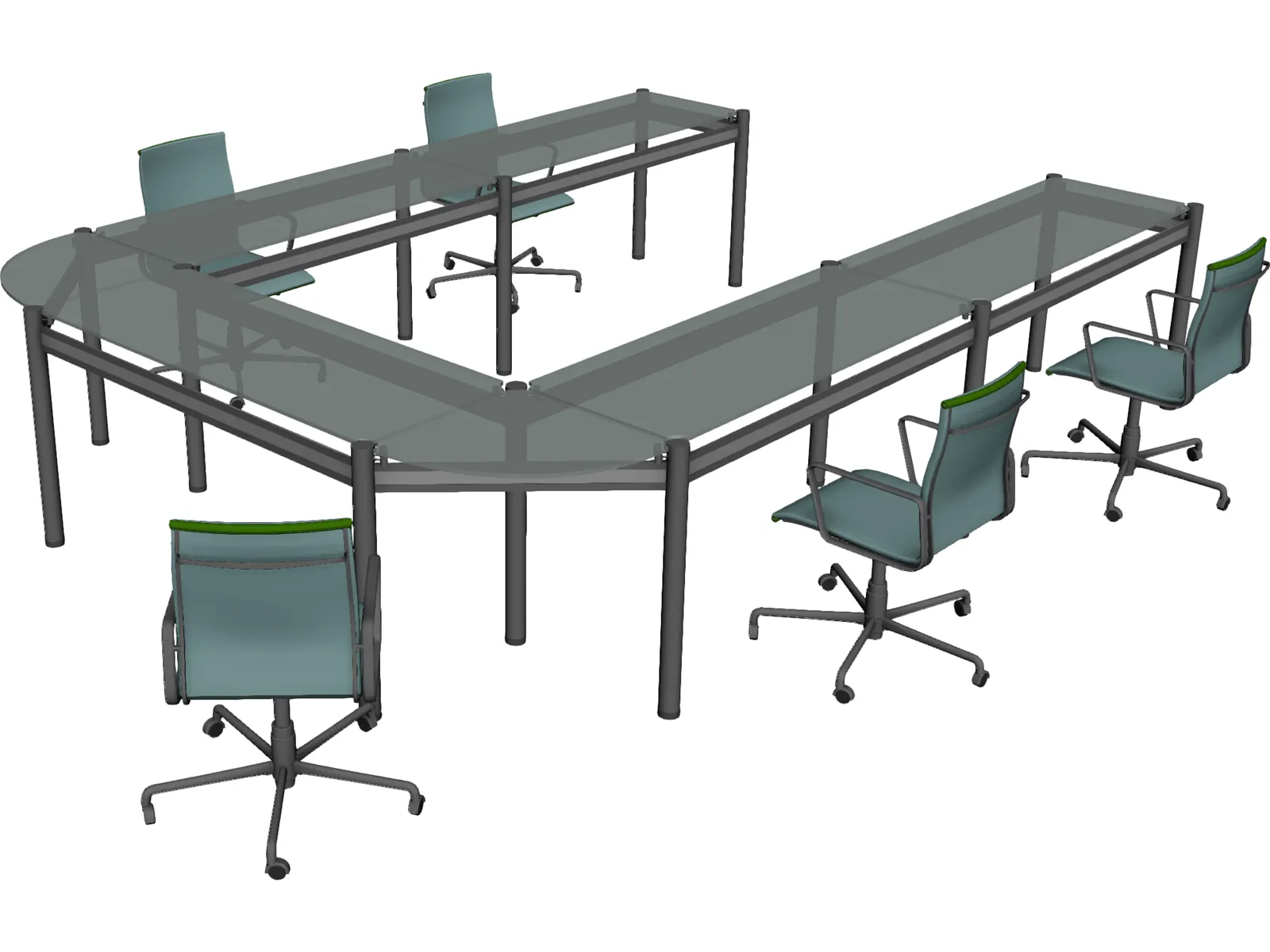 Office Table with Chairs 3D Model main preview