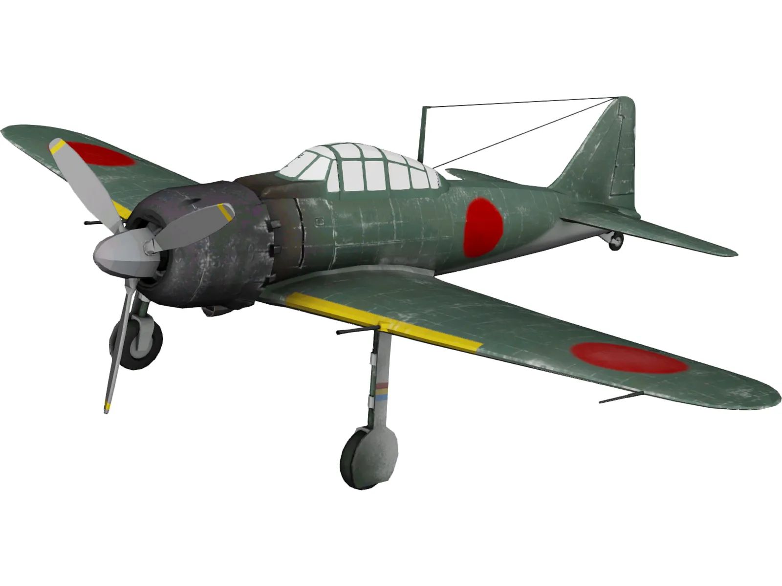 A6M Zero with Landing Gear 3D Model main preview