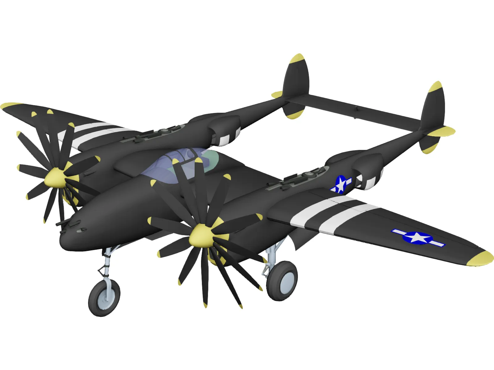 Lockheed P-38J Lightning 3D Model main preview