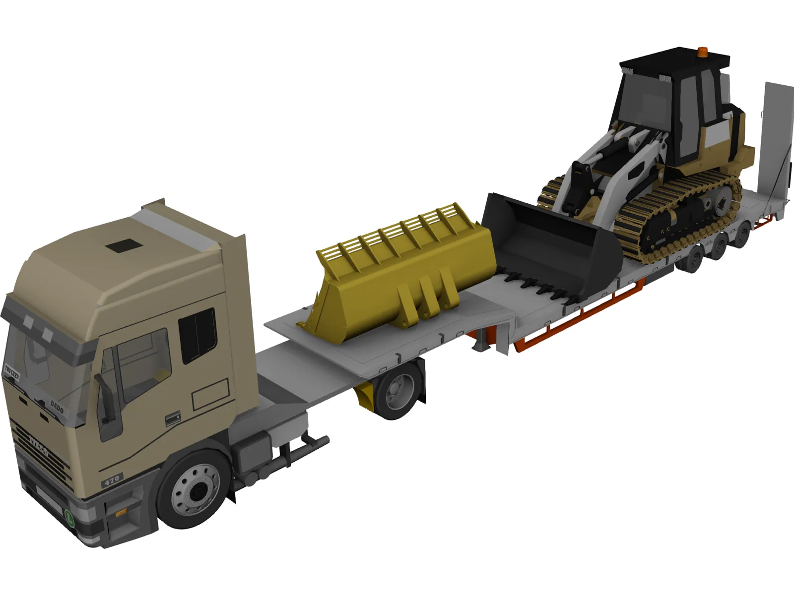 Iveco Tractor with Excavator on Flat Bed 3D Model main preview