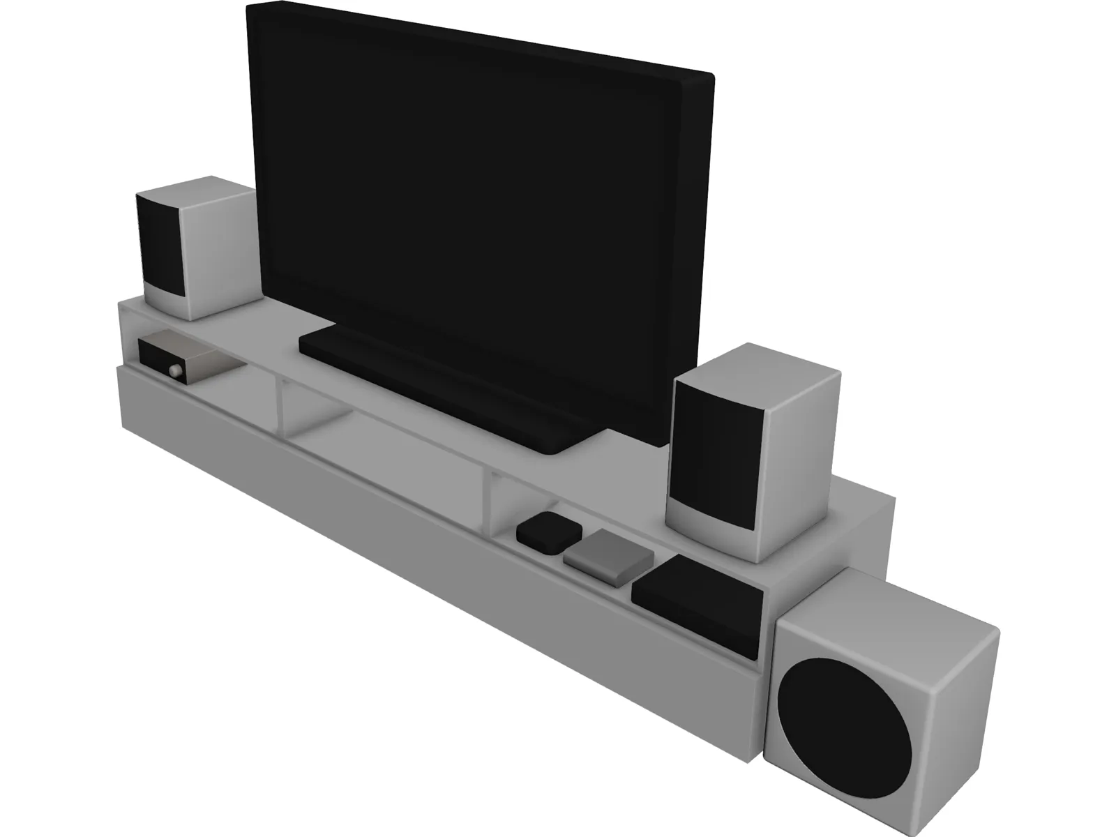 TV Rack with TV and Stereo 3D Model main preview