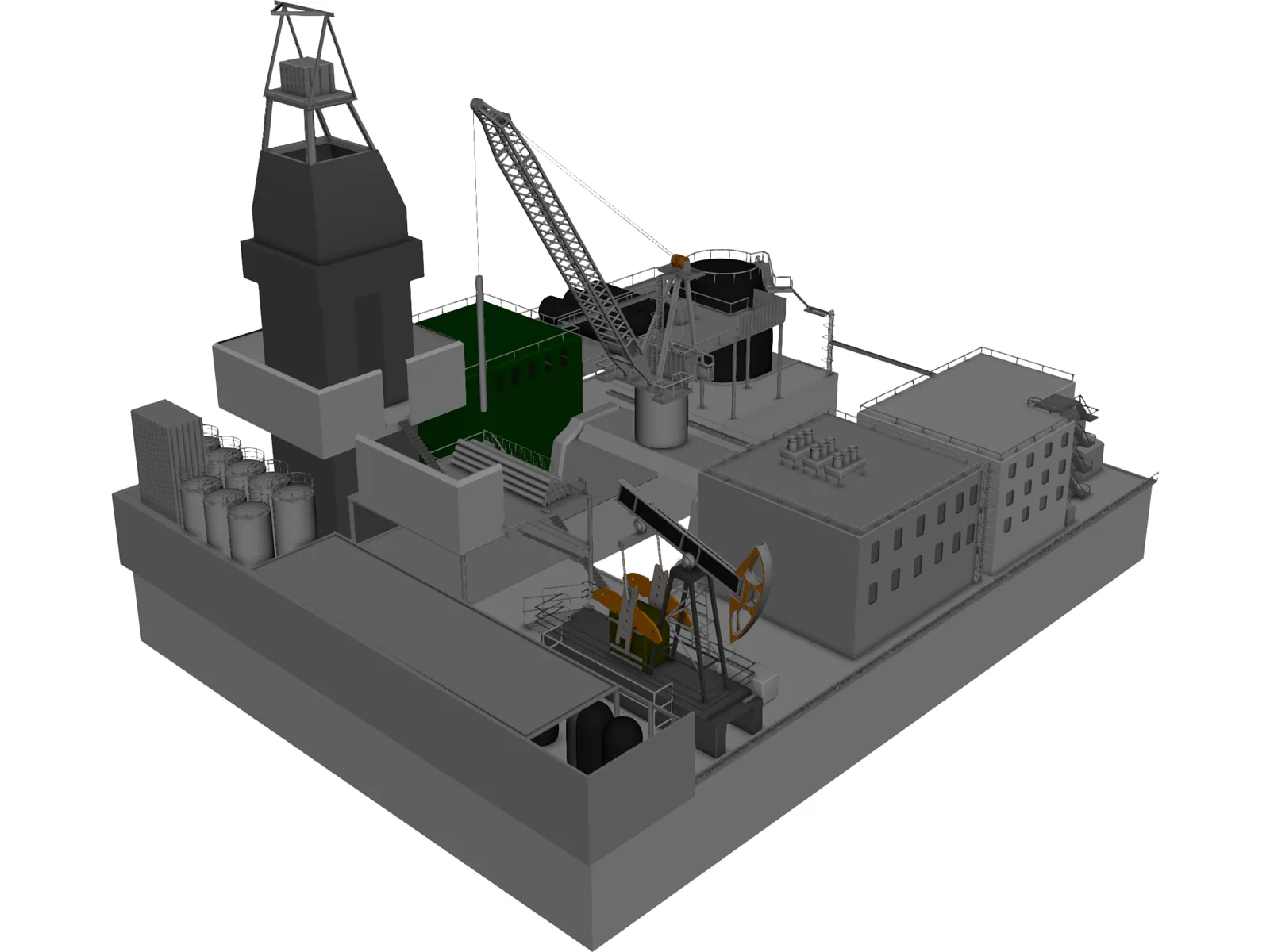Oil Fraking Island Rig 3D Model main preview
