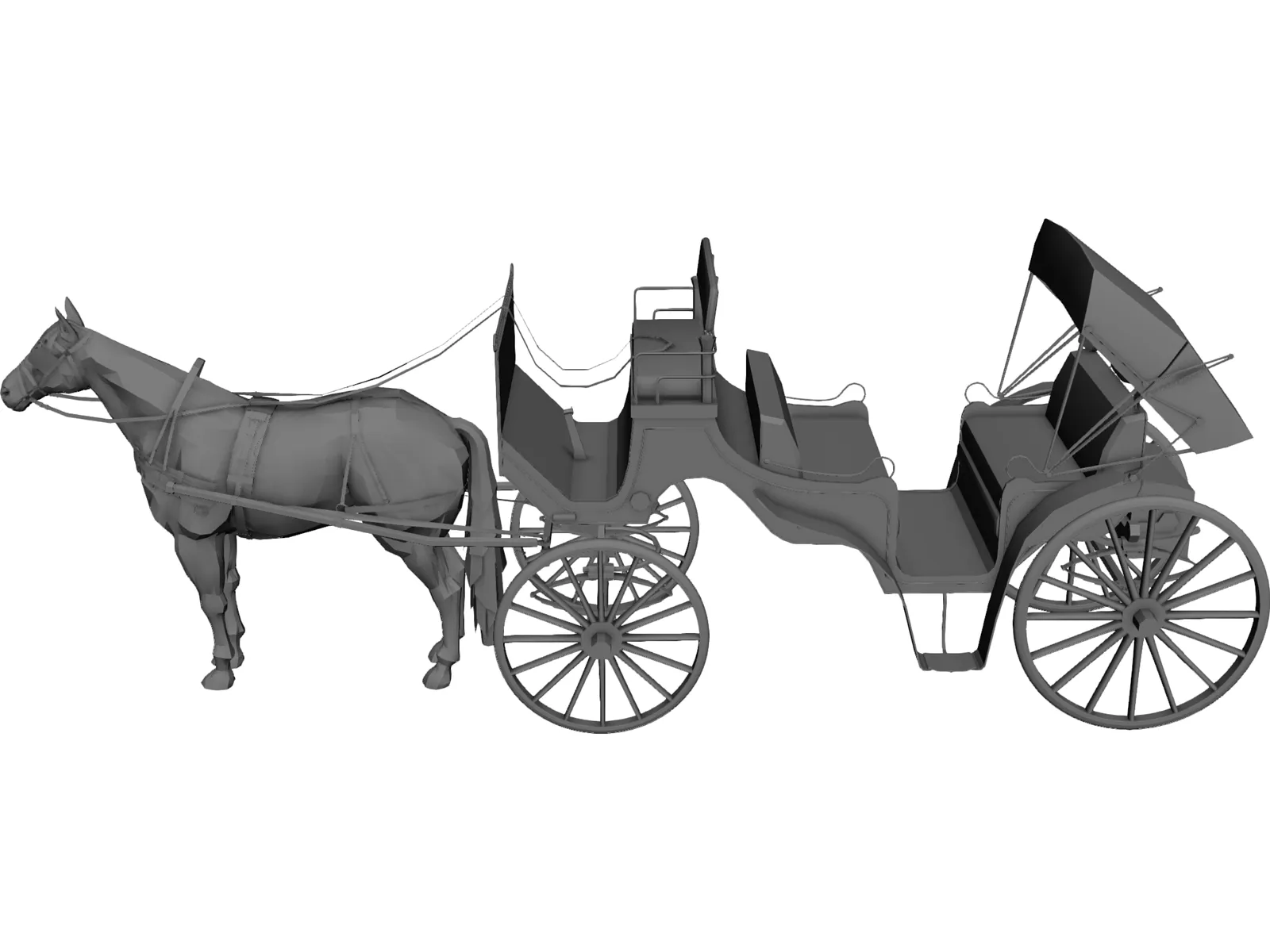 Old Style Horse Carriage 3D Model main preview