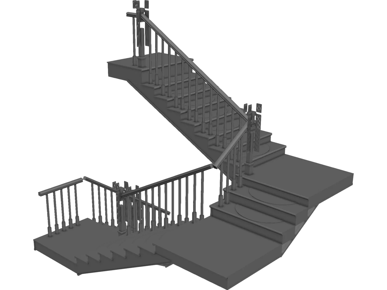 Stair with 3 Flights and 3 Landings 3D Model main preview