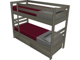 Wooden Bunk Beds 3D Model preview
