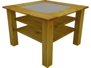 Wood Table with Glass 3D Model preview