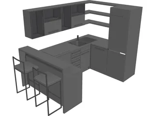 Kitchen with Sink 3D Model preview