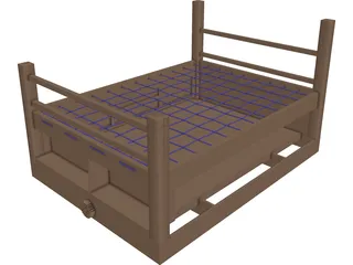 Rope Bed Frame with Drawers 3D Model preview