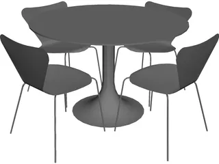 Table and Jacobsen Chairs 3D Model preview