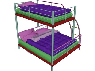 Double Bunk Bed 3D Model preview