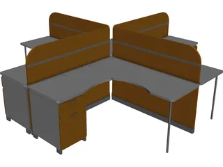 Four People Island Office Desk 3D Model preview