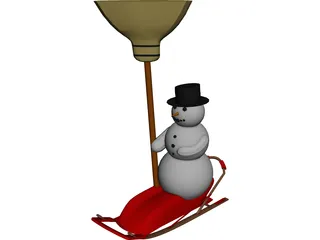 Snowman on a Snow Sled 3D Model preview