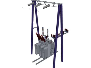Electric High-voltage Transformers 3D Model preview