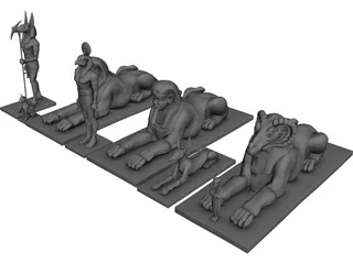 Egyptian Statues 3D Model preview
