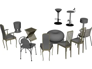 Vietnam Chairs Set 3D Model preview