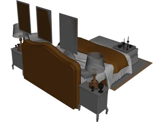 Fancy Couples Bed 3D Model preview