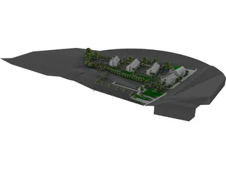 Settlement with 12 Buildings 3D Model preview