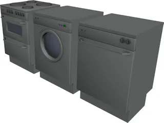 Stove, Washingmachine, Dishwasher 3D Model preview