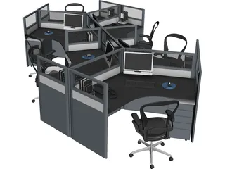 Office Table Workspace 3D Model preview