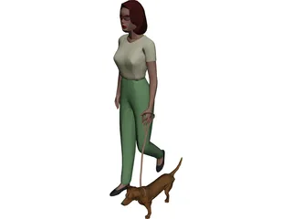 Women walking Dog 3D Model preview