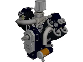 Generic V-Twin Gas Engine Assembly 3D Model preview