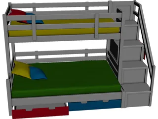 Kids Colour Bed 3D Model preview