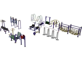 Outdoor Fitness Equipment Collection 3D Model preview