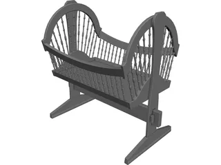 Wooden Baby Crib Cradle 3D Model preview