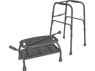 Walker Cane and Bath Chair 3D Model preview