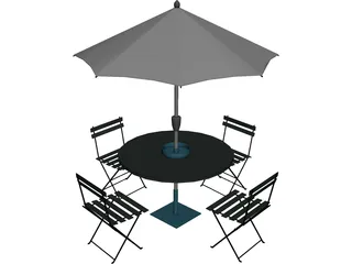 Table And Chairs With Beach Umbrella 3D Model preview