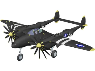 Lockheed P-38J Lightning 3D Model preview