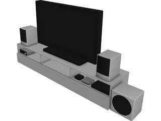 TV Rack with TV and Stereo 3D Model preview
