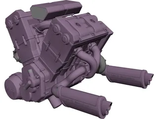 V4 Twin Turbo Engine 3D Model preview