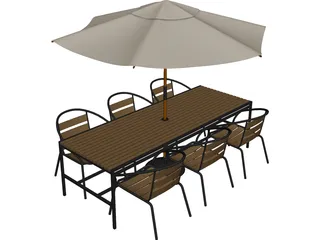 Outdoor Chairs, Table and Umbrella 3D Model preview