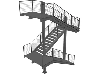 Fire Escape Stair 3D Model preview