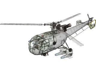 Aeroespatiale Alouette III with Interior 3D Model preview