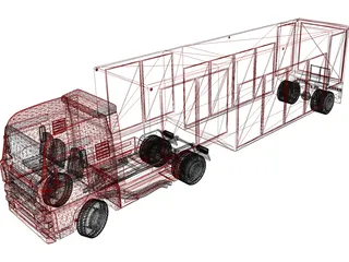 Euro Semi Truck with Trailer 3D Model preview