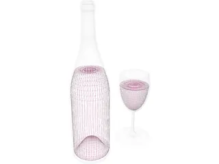 Wine Bottle and Glass 3D Model preview