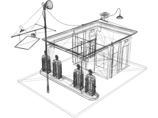 Vintage Gas Station 3D Model preview