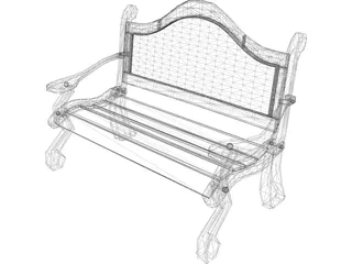 Wooden Park Bench 3D Model preview