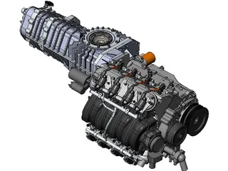Chevrolet LS3 Engine and Transaxle Gearbox 3D Model preview