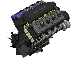 V8 Turbo Diesel Engine 3D Model preview