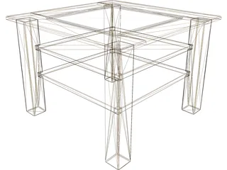 Wood Table with Glass 3D Model preview